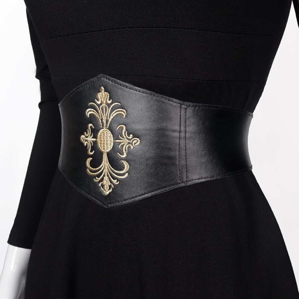 Women Viking Corset Belt Renaissance Cinch Belt Halloween Medieval Pirate Black - Picture 8 of 8